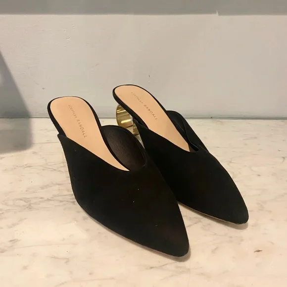 LOEFFLER RANDALL Juno Suede Pointed Toe Mules Slide Circle Metal Heel Sz 9 VGUC - Picture 2 of 6